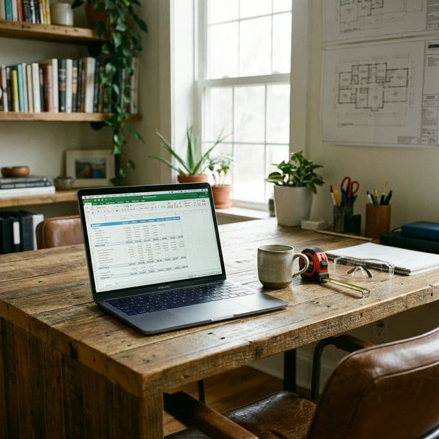 Hoja de cálculo de presupuesto detallado en laptop en oficina