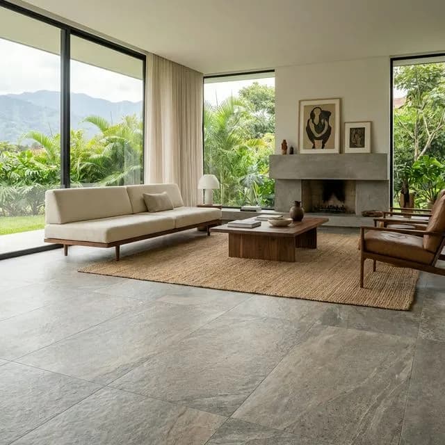 Sala moderna en Medellín con pisos de porcelanato de gran formato