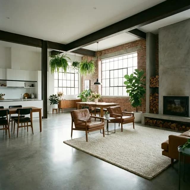 Espacio contemporáneo con acabados de concreto pulido y estilo industrial