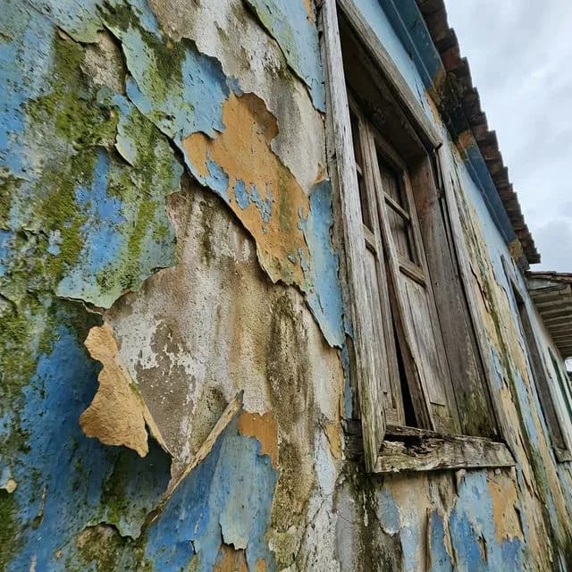 Alt: Pintura y madera deteriorándose por elección incorrecta de material en clima húmedo