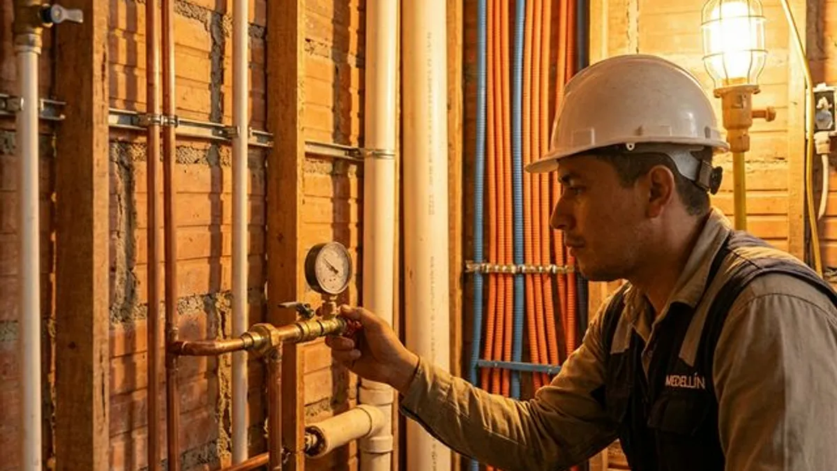 Instalaciones hidráulicas y eléctricas con prueba de presión durante remodelación en Antioquia