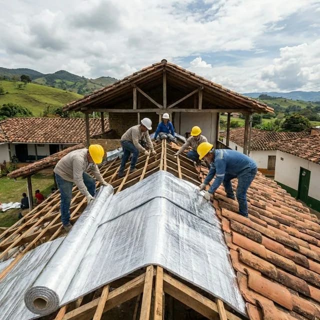 Alt: Aislamiento térmico en techo tradicional antioqueño